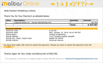 Maltas Online: Invoice Email