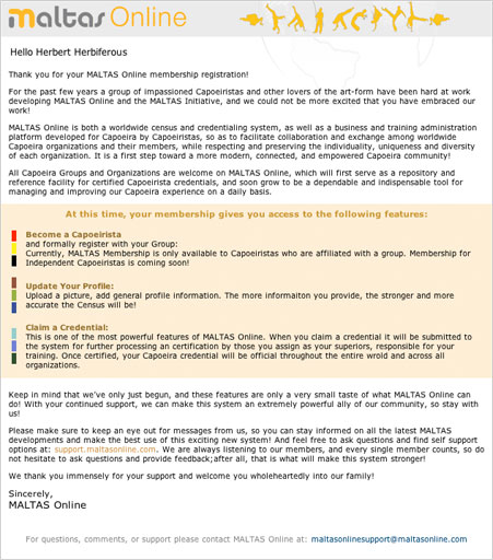 Maltas Online: Welcome Email